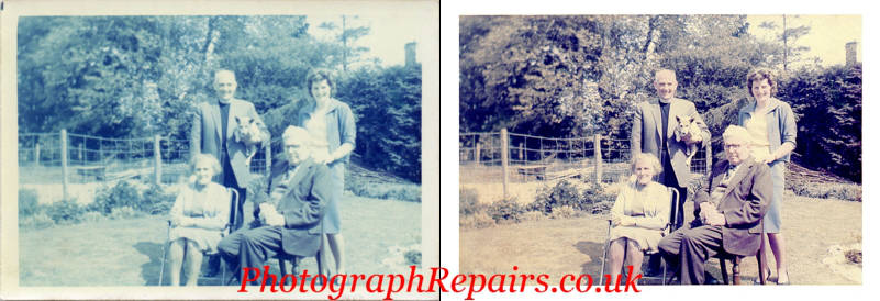 Shows a photo which was lacking colour digitally restored.