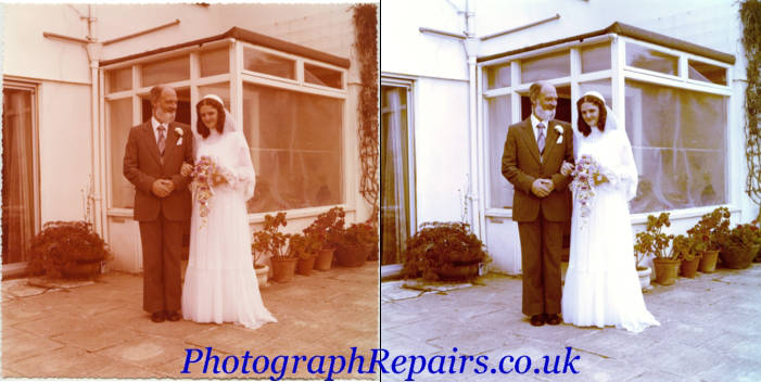 Shows a red colour tint removed from a photograph.